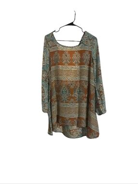 Printed Boho Tunic Top in Rust & Teal